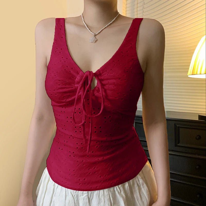 Women's Solid Color Lace - Up Cami Sexy Cut - Out Design Clubwear Top Night Club Party Vest - Zeprah