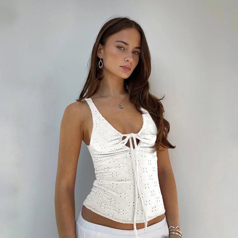 Women's Solid Color Lace - Up Cami Sexy Cut - Out Design Clubwear Top Night Club Party Vest - Zeprah