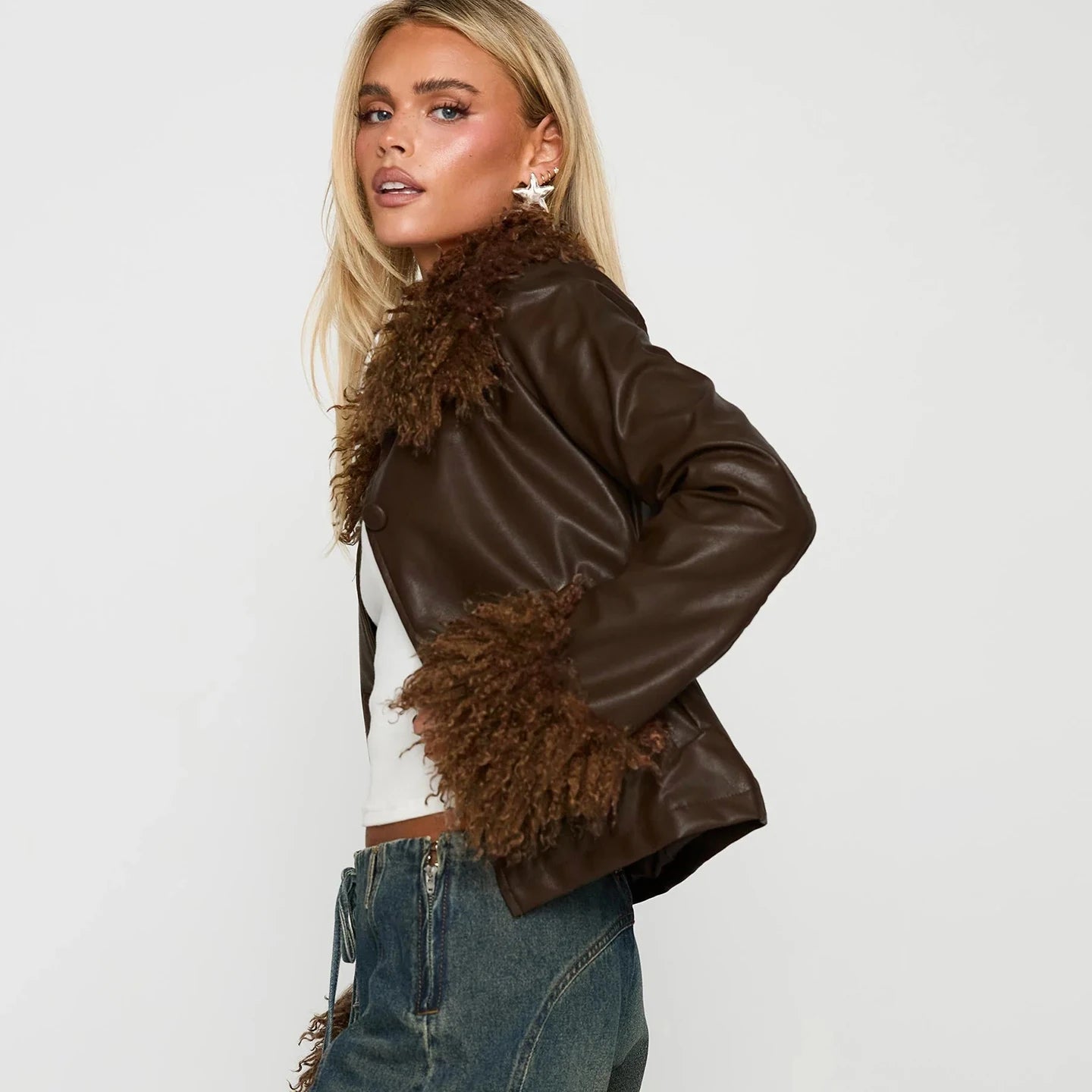 Women's Solid Color PU Leather Jacket Faux Fur Trim Customizable Single Breasted Autumn/Winter Eco - Friendly Windproof Plain Dyed - Zeprah