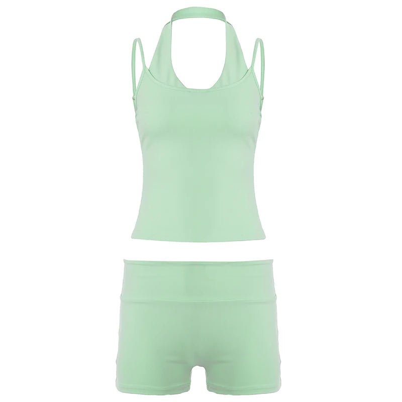 Women's Solid Knitting 2 - Piece Yoga Set Short Cropped Hoodie Bra Skinny High Waist Shorts Casual Summer Workout Outfit Washed - Zeprah