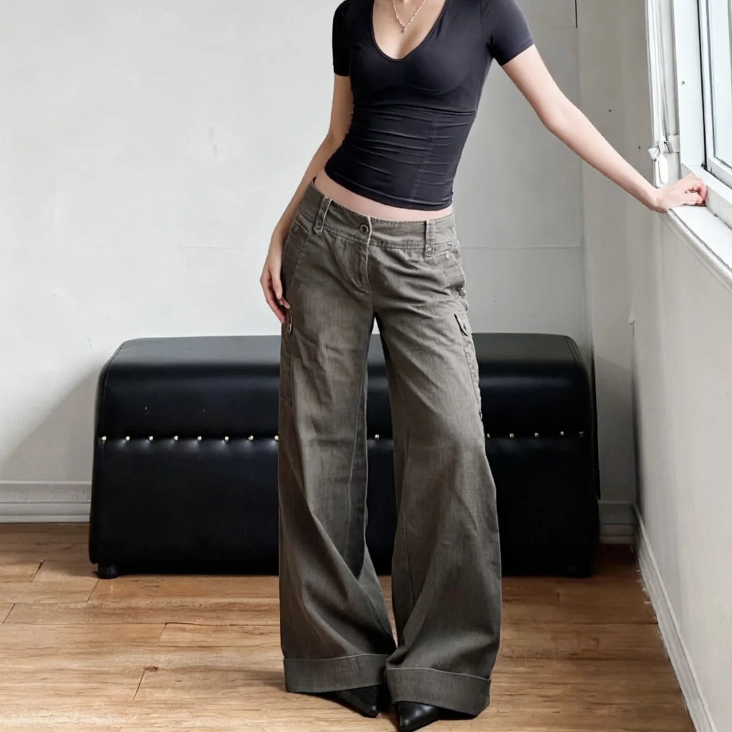 Women's Solid Low Waist Straight Leg Eco - Friendly Washable Denim Jeans Casual Loose Fit Classic Versatile Everyday - Zeprah