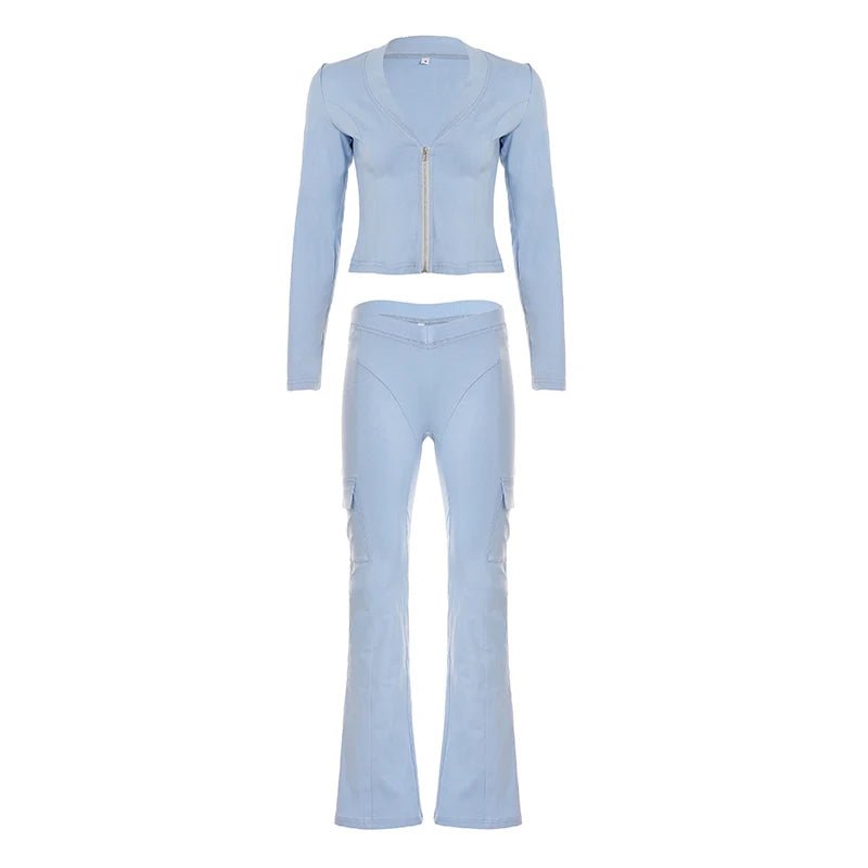 Women's Sporty Skinny Solid Sportswear Yoga Set High Elastic Gym Leggings V Neck Zipper Long Sleeve Top Knitting 2 Piece - Zeprah