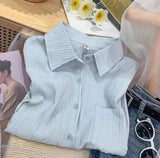 Women's Spring High - End Textured Ruched Shirt Loose Long - Sleeve Unique Design Small - Batch Outerwear Top - Zeprah