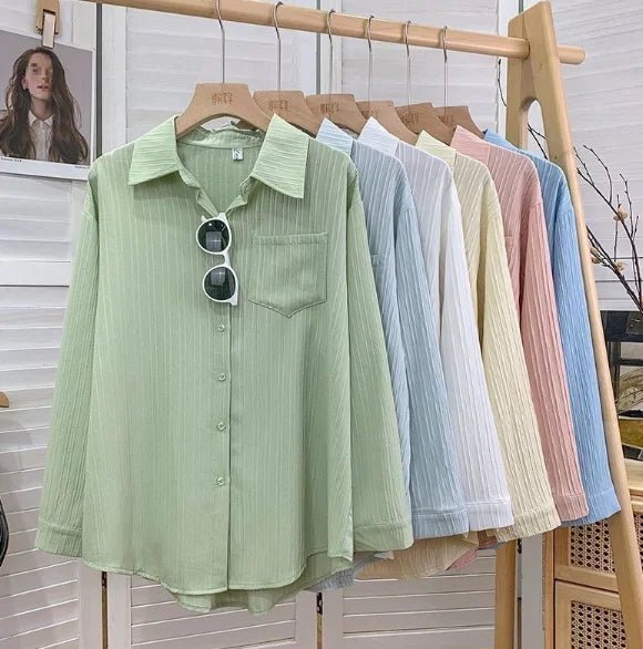 Women's Spring High - End Textured Ruched Shirt Loose Long - Sleeve Unique Design Small - Batch Outerwear Top - Zeprah