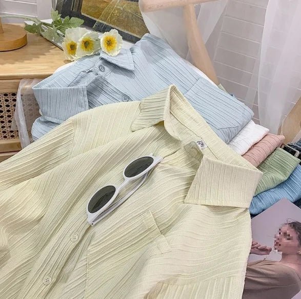 Women's Spring High - End Textured Ruched Shirt Loose Long - Sleeve Unique Design Small - Batch Outerwear Top - Zeprah