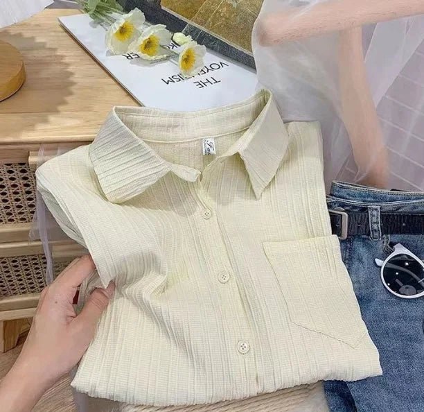 Women's Spring High - End Textured Ruched Shirt Loose Long - Sleeve Unique Design Small - Batch Outerwear Top - Zeprah