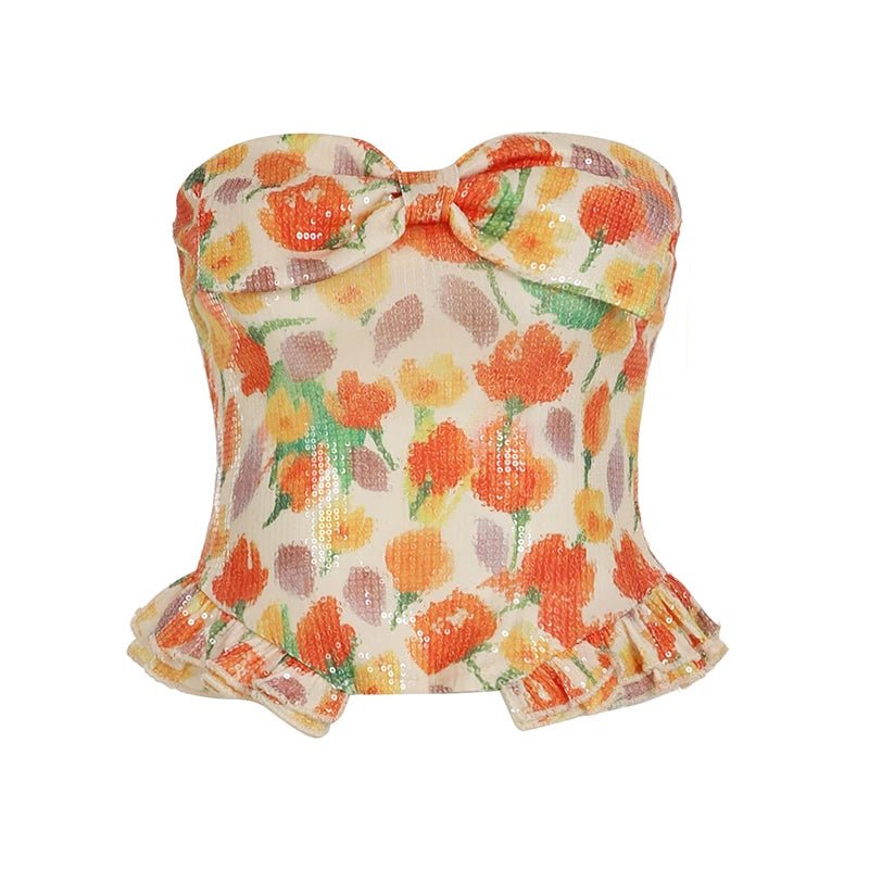 Women's Strapless Tank Tops Spring Tulip Print Sleeveless Sexy Backless Bodycon Shaper Breathable Woven Lace Eco - Friendly - Zeprah
