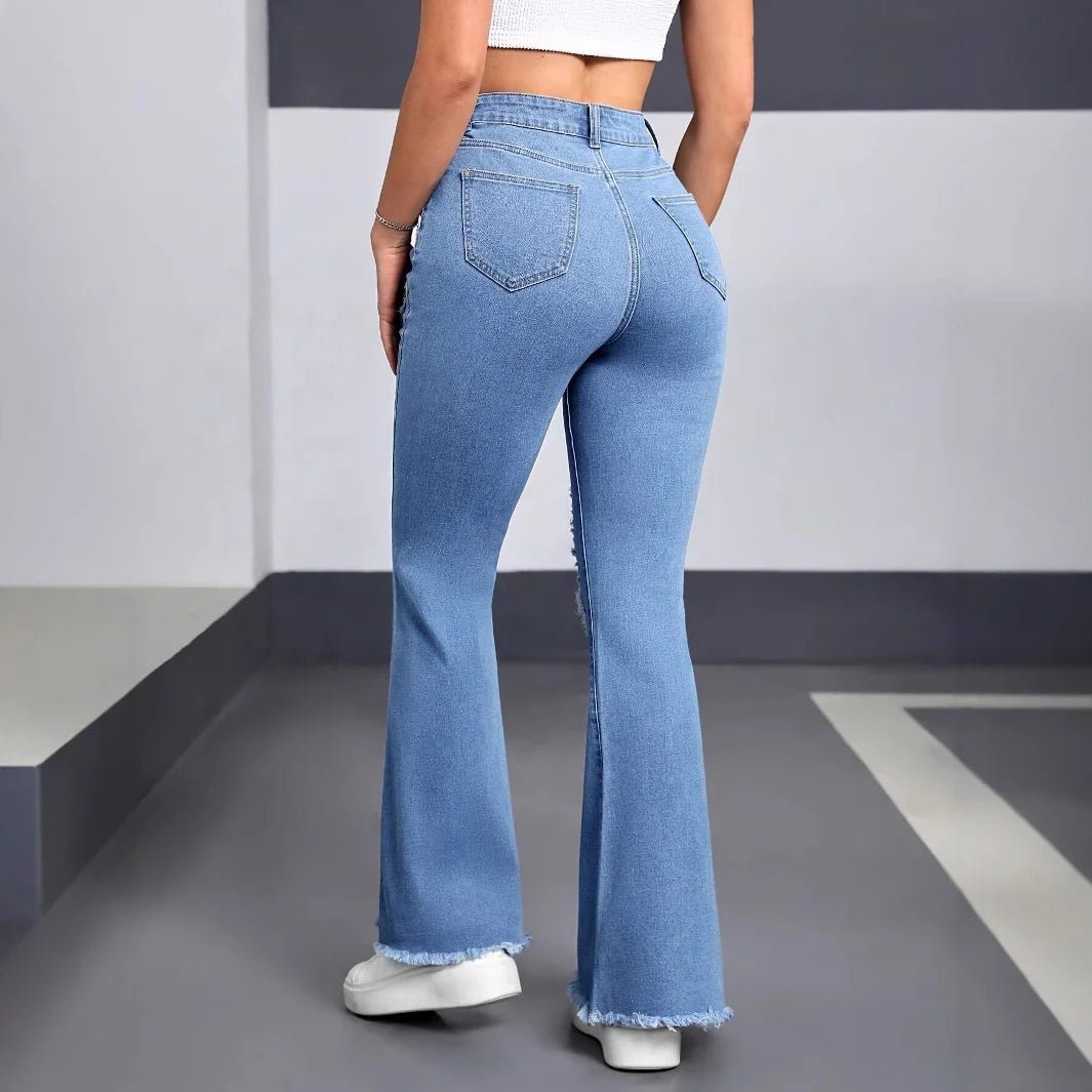 Women's Stretch Heart Pattern Ripped Flared Pants Fashion Casual Flared Jeans - Zeprah