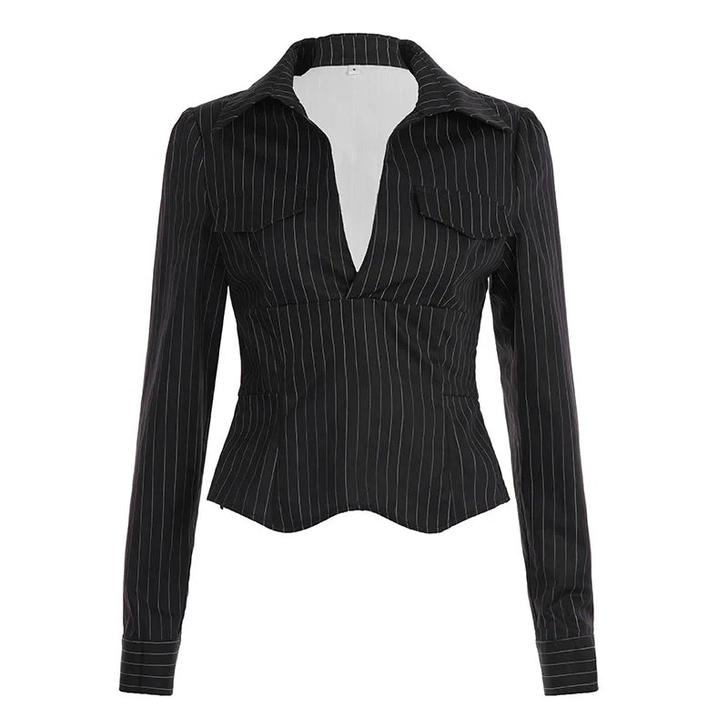 Women's Striped Color Block Regular Fit Long Sleeve Woven Polyester Office Work Blouse - Zeprah