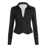 Women's Striped Color Block Regular Fit Long Sleeve Woven Polyester Office Work Blouse - Zeprah