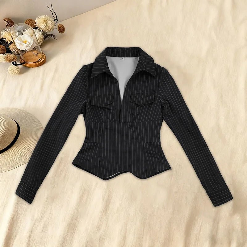 Women's Striped Color Block Regular Fit Long Sleeve Woven Polyester Office Work Blouse - Zeprah