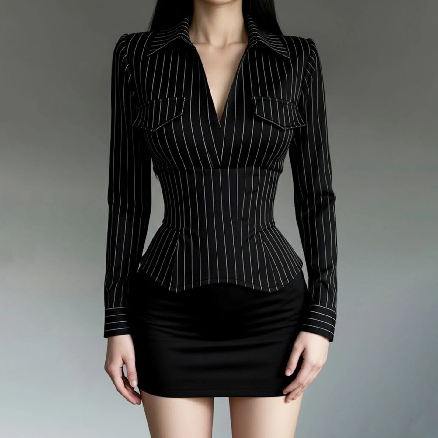 Women's Striped Color Block Regular Fit Long Sleeve Woven Polyester Office Work Blouse - Zeprah