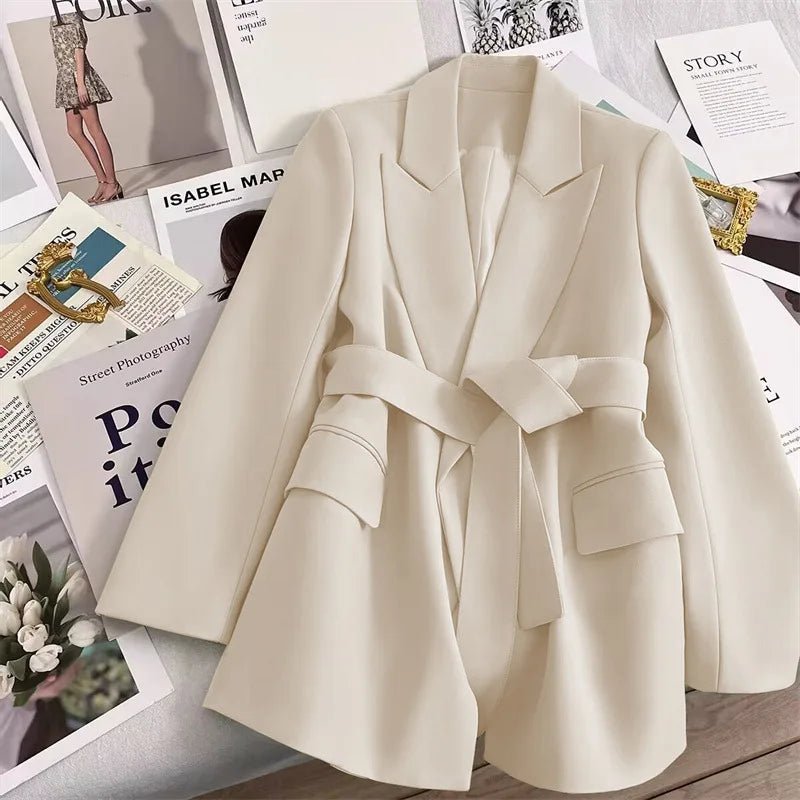 Women's Suit Coat Cardigans Jacket Office Lady Long Sleeve Belt Lapel V - neck Casual Loose Suit Coat - Zeprah
