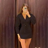 Women's Suit Set Fall Brown V - Neck Blazer with Short Knitting Pencil Skirt 2 - Piece Office Outfit Casual Workwear Loose Fit - Zeprah