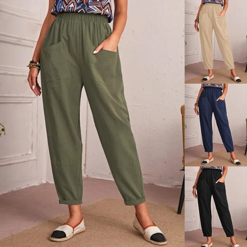 Women's Summer Casual Harem Pants Polyester/Cotton Crocheted Elastic Waist Loose Fit Flat Front Ankle - Length - Zeprah
