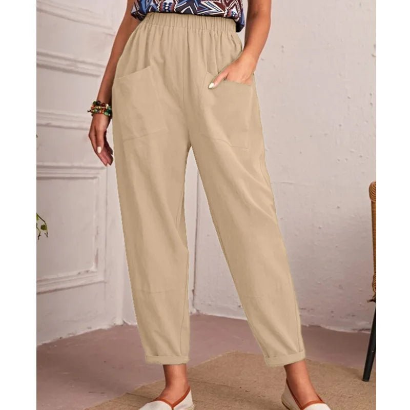 Women's Summer Casual Harem Pants Polyester/Cotton Crocheted Elastic Waist Loose Fit Flat Front Ankle - Length - Zeprah
