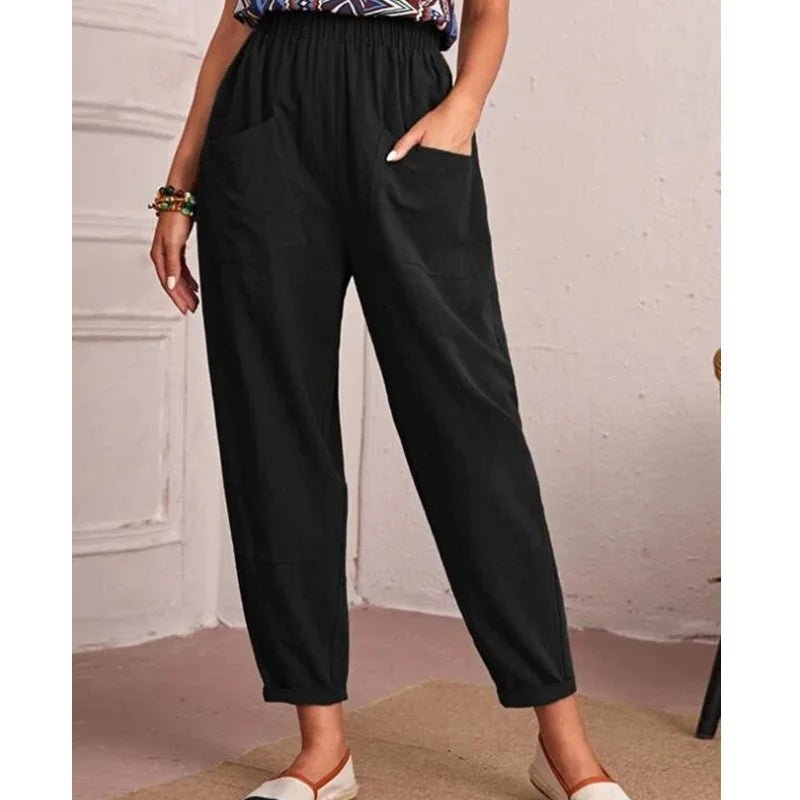 Women's Summer Casual Harem Pants Polyester/Cotton Crocheted Elastic Waist Loose Fit Flat Front Ankle - Length - Zeprah