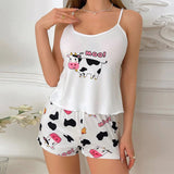 Women's Summer Casual Homewear Set New Cow Pattern Breathable Camisole Pajamas Shorts - Zeprah
