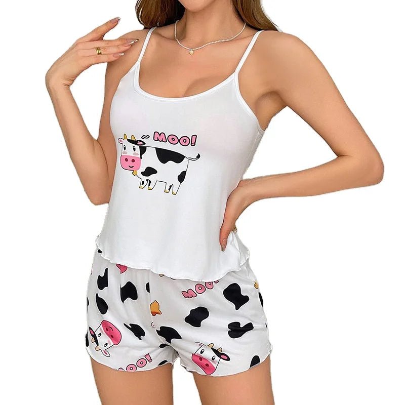 Women's Summer Casual Homewear Set New Cow Pattern Breathable Camisole Pajamas Shorts - Zeprah