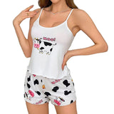 Women's Summer Casual Homewear Set New Cow Pattern Breathable Camisole Pajamas Shorts - Zeprah