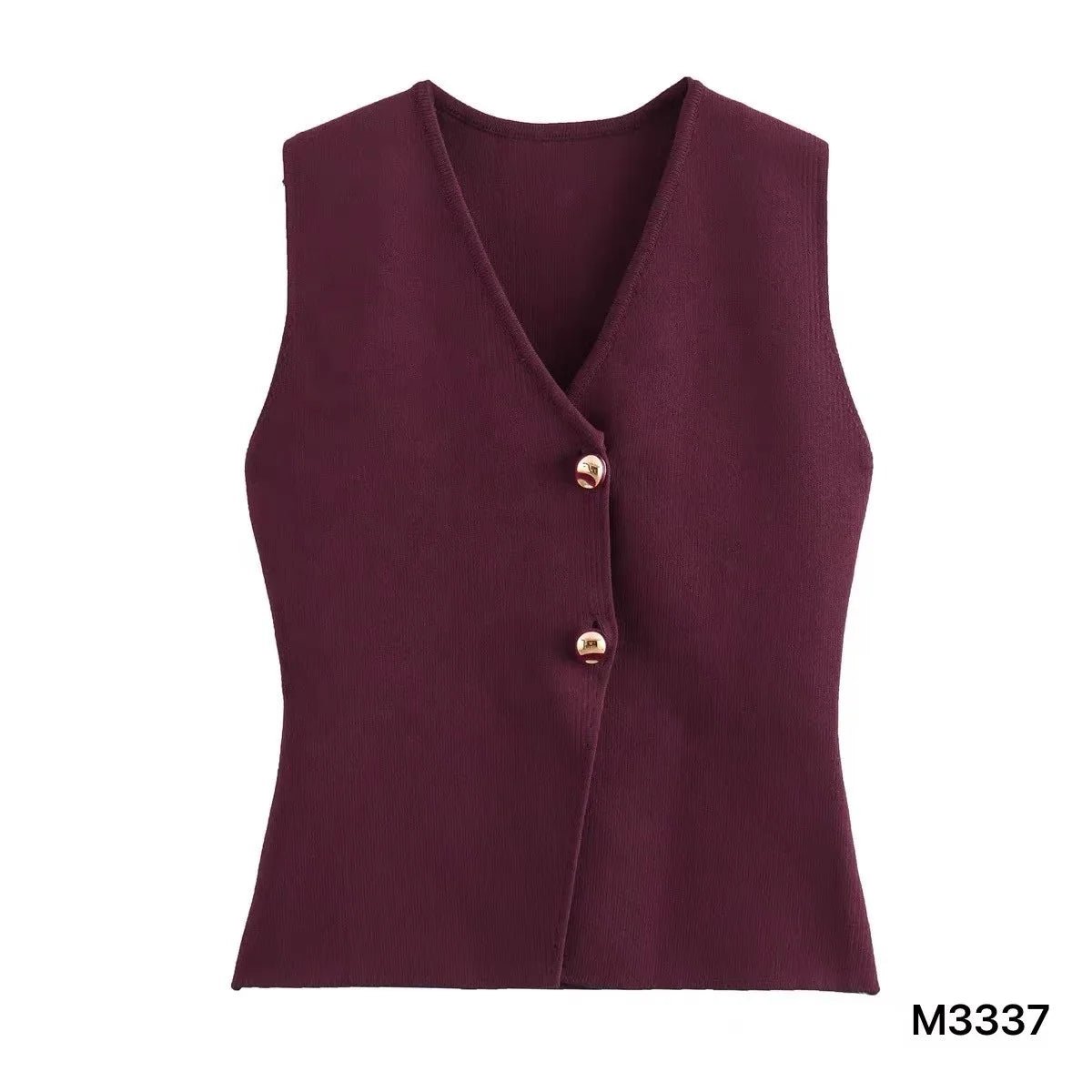 Women's Summer Fashion Gold Button Trim Knitted Vest Top Retro Sleeveless V - neck Elegant Casual Ladies Vest - Zeprah