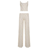 Women's Summer Ribbed Floral Print Sleeveless Knit Top with Skinny Pants Set Casual Loungewear Eco - Friendly Athleisure Outfit - Zeprah