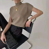 Women's Summer Semi - High Neck Top Thin Knit Outer Wear Short Loose Slim - Fit Short Sleeve T-Shirt - Zeprah