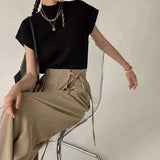 Women's Summer Semi - High Neck Top Thin Knit Outer Wear Short Loose Slim - Fit Short Sleeve T-Shirt - Zeprah