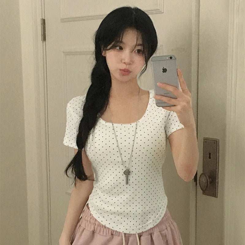 Women's Summer T-Shirt Knitted Eco - Friendly Polka Dot Slim Fit Comfortable Camisole Sleepwear Casual Blouse - Zeprah