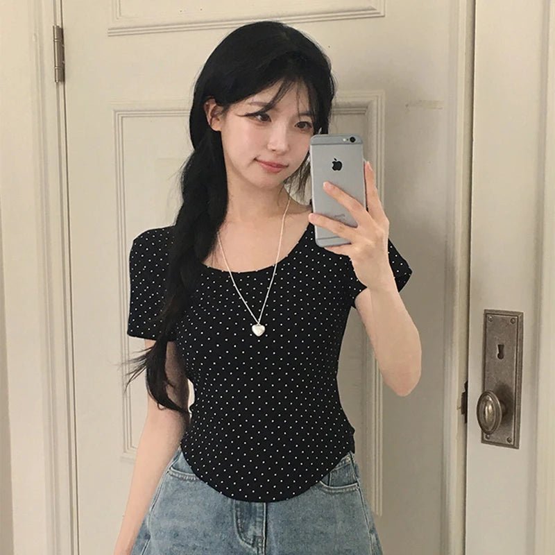 Women's Summer T-Shirt Knitted Eco - Friendly Polka Dot Slim Fit Comfortable Camisole Sleepwear Casual Blouse - Zeprah