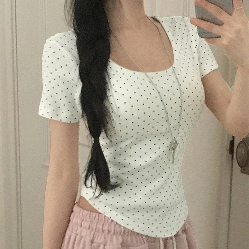 Women's Summer T-Shirt Knitted Eco - Friendly Polka Dot Slim Fit Comfortable Camisole Sleepwear Casual Blouse - Zeprah