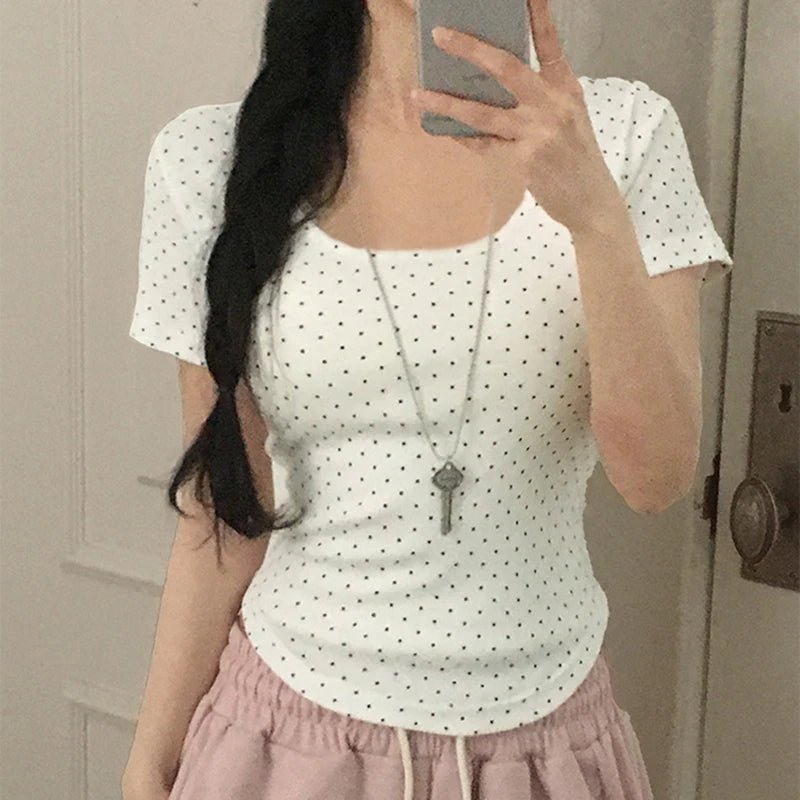 Women's Summer T-Shirt Knitted Eco - Friendly Polka Dot Slim Fit Comfortable Camisole Sleepwear Casual Blouse - Zeprah