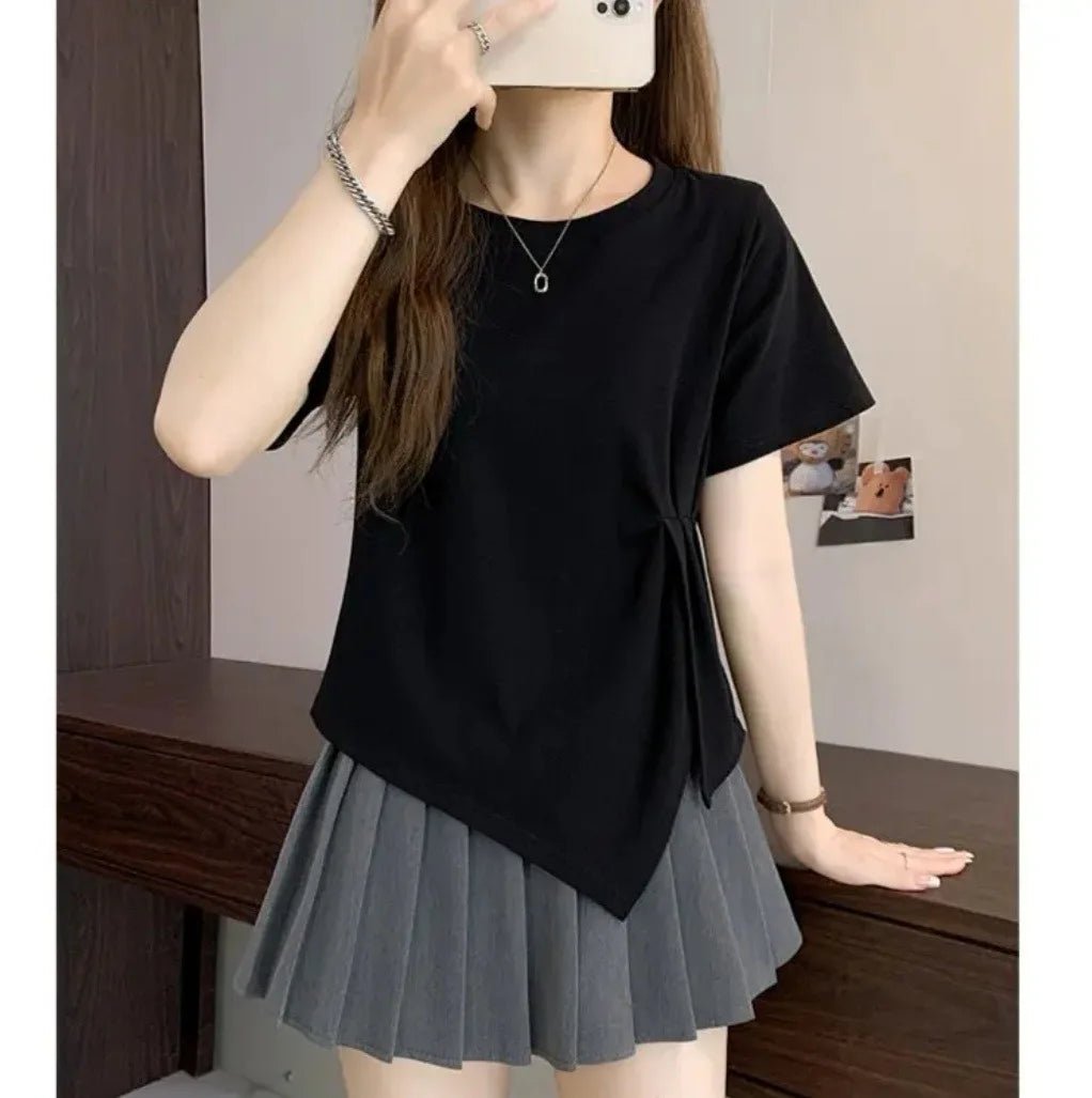 Women's Summer T-shirt Loose Waist - Cinching Short Sleeve T-shirt Plus Size Slimming T-shirt for Women - Zeprah