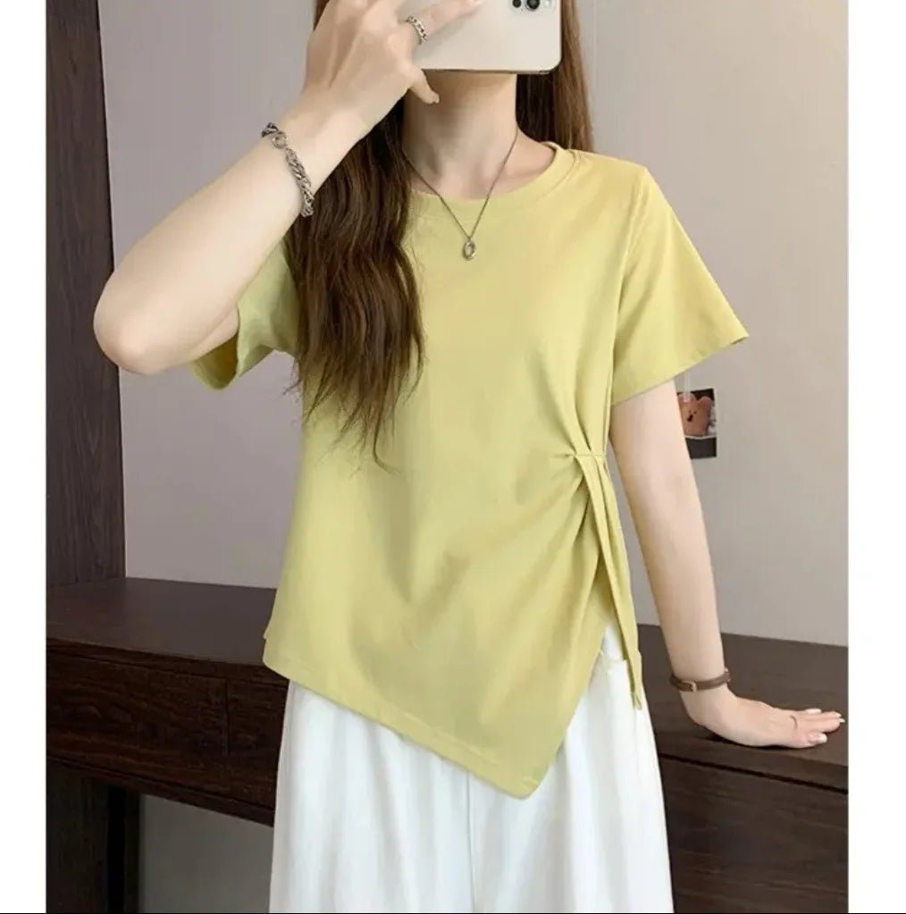 Women's Summer T-shirt Loose Waist - Cinching Short Sleeve T-shirt Plus Size Slimming T-shirt for Women - Zeprah