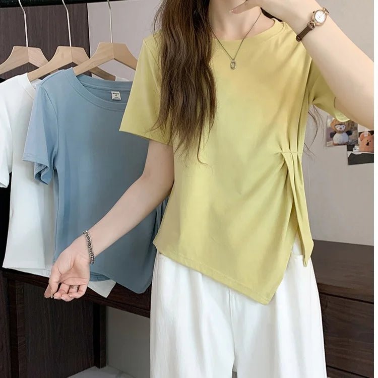 Women's Summer T-shirt Loose Waist - Cinching Short Sleeve T-shirt Plus Size Slimming T-shirt for Women - Zeprah