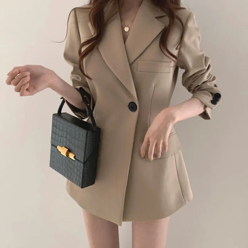 Women's Summer Thin Suit Jacket Korean Style Retro Top Women's Outwear Solid Color Coat - Zeprah
