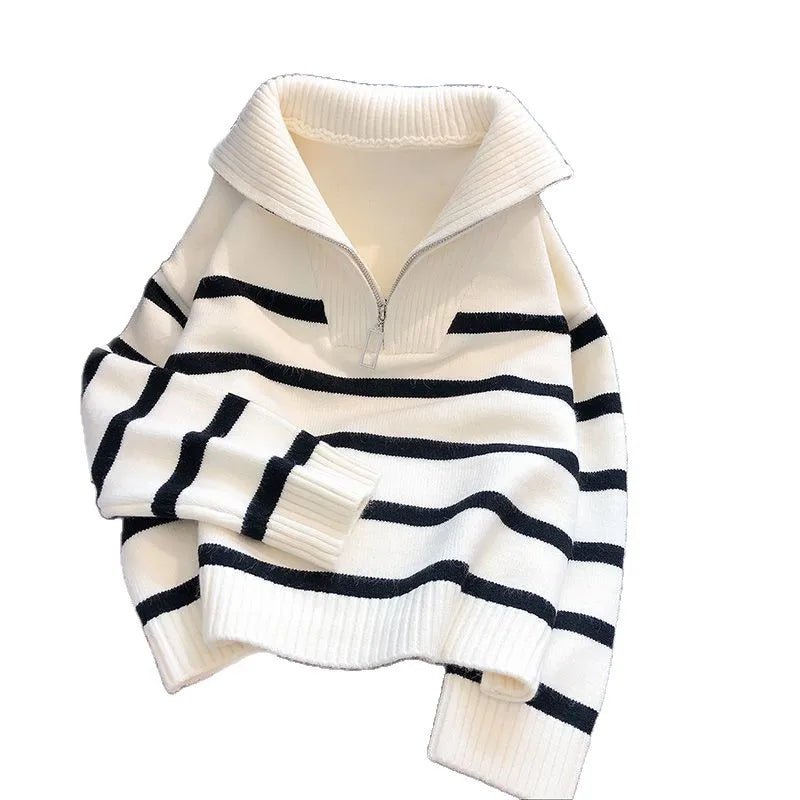 Women's Sweater Women's Autumn and Winter Clothing Thickened New Zipper Striped Knit Sweater - Zeprah
