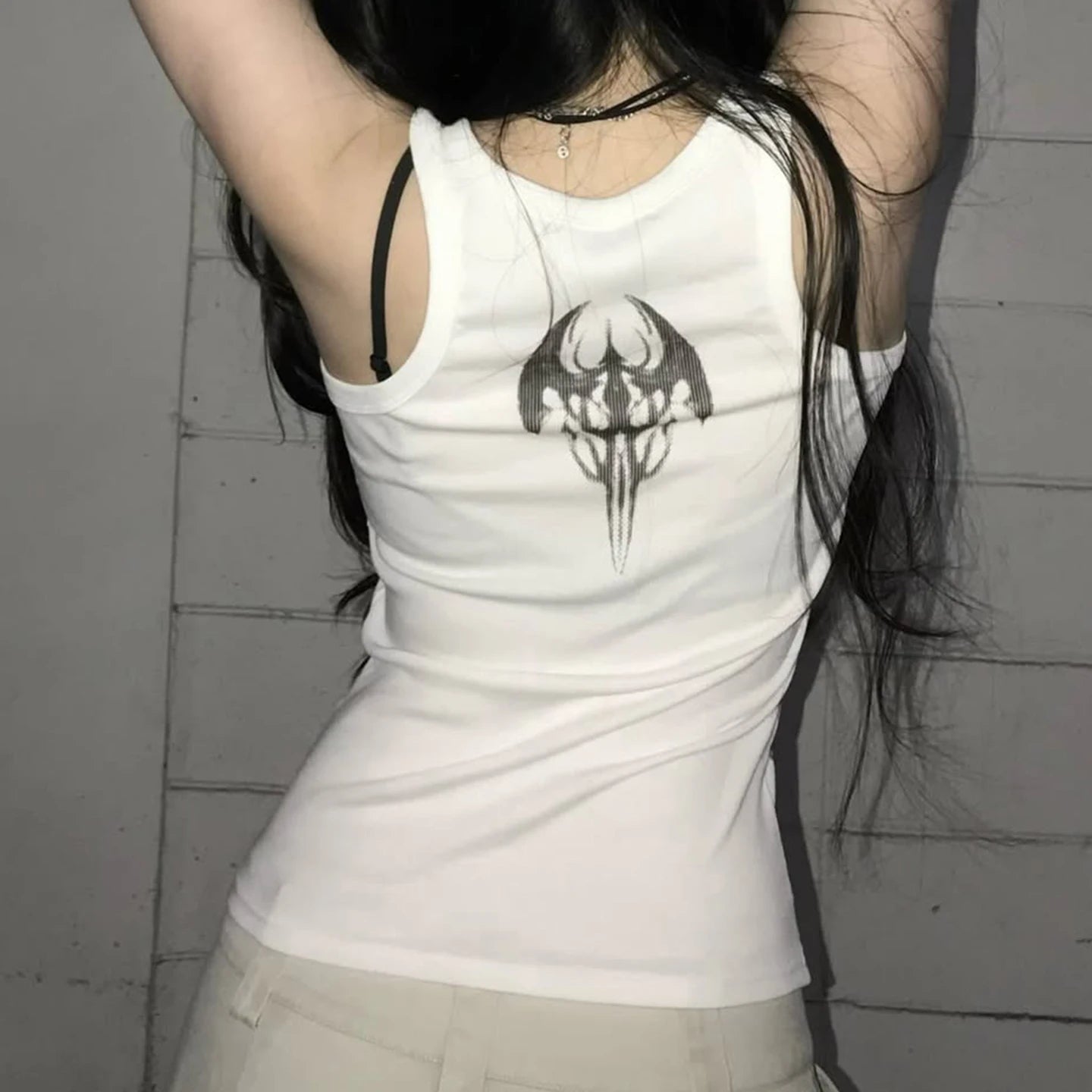 Women's Tank Top Gothic Print Patchwork Rivet Lace Front Knit V - neck Sleeveless Short Dance Casual Fashion Pullover - Zeprah