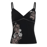 Women's Tank Tops Floral Print Breathable Stretchy Knit Short Shoulder Backless V - Neck Slim Fit Sleeveless Front High - Zeprah