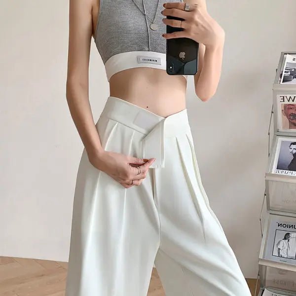 Women's Trendy Summer Straight Leg High Waist Casual Loose Fit Pants Polyester/Cotton Zipper Fly - Zeprah