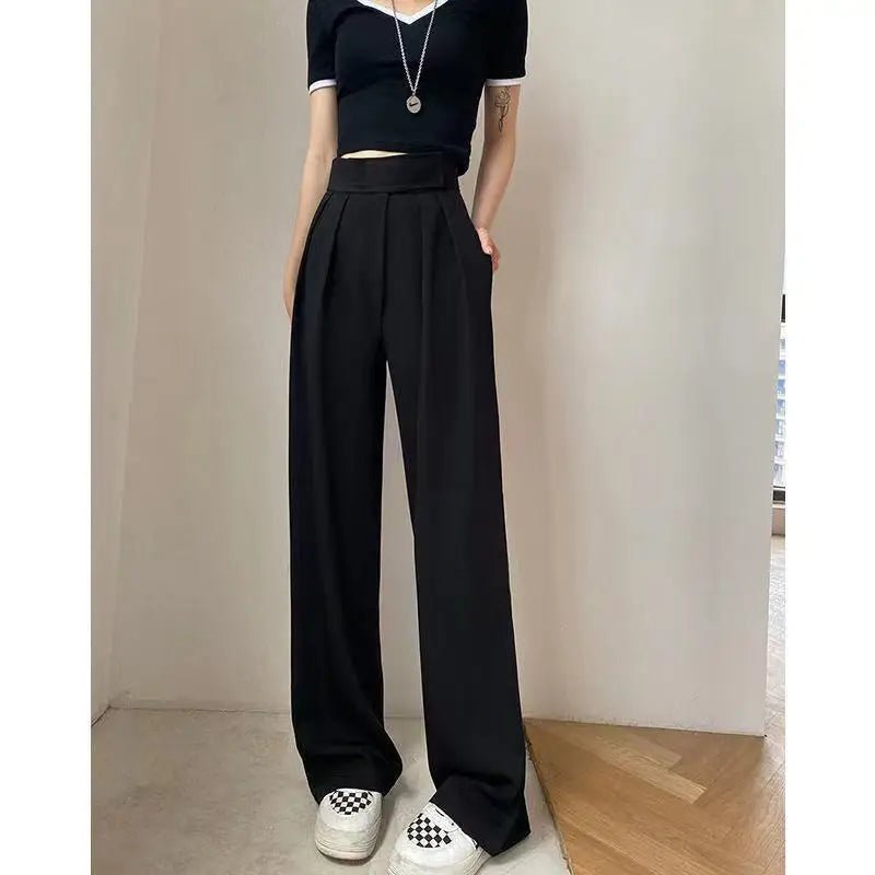 Women's Trendy Summer Straight Leg High Waist Casual Loose Fit Pants Polyester/Cotton Zipper Fly - Zeprah