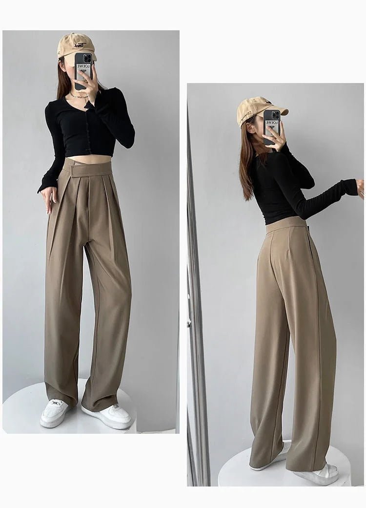 Women's Trendy Summer Straight Leg High Waist Casual Loose Fit Pants Polyester/Cotton Zipper Fly - Zeprah