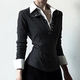Women's Turn - down Collar Solid Knit Top Long Sleeve Casual Office Wear Shirt Winter - Zeprah