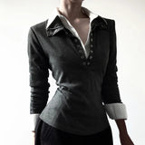 Women's Turn - down Collar Solid Knit Top Long Sleeve Casual Office Wear Shirt Winter - Zeprah
