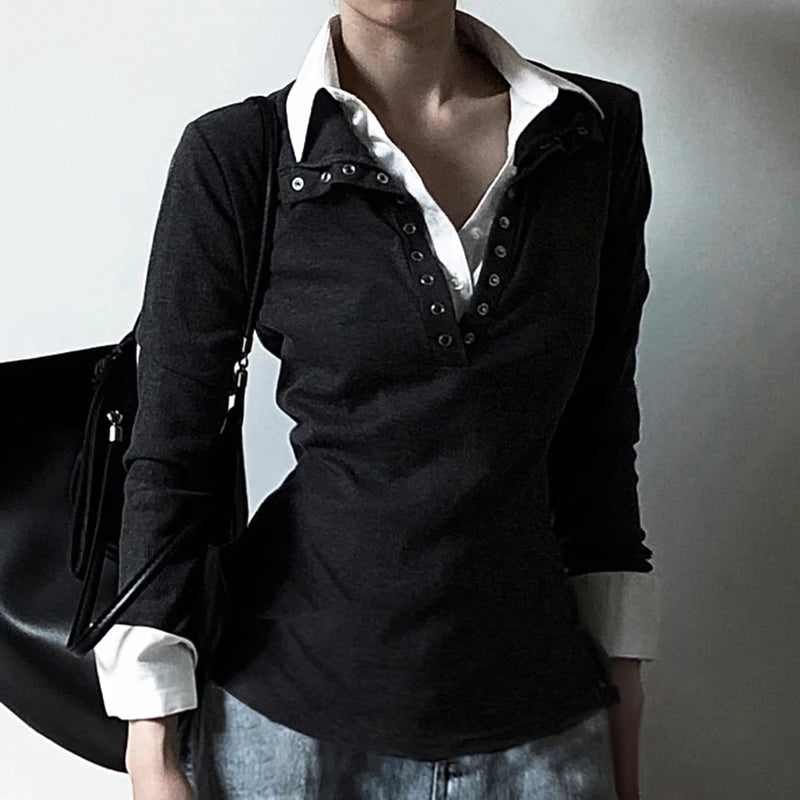 Women's Turn - down Collar Solid Knit Top Long Sleeve Casual Office Wear Shirt Winter - Zeprah
