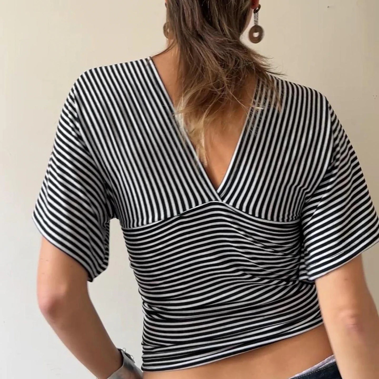 Women's V - Neck High Waisted Slim Fit Casual Short Sleeve T-Shirt - Summer Eco - Friendly Digital Printing - Zeprah