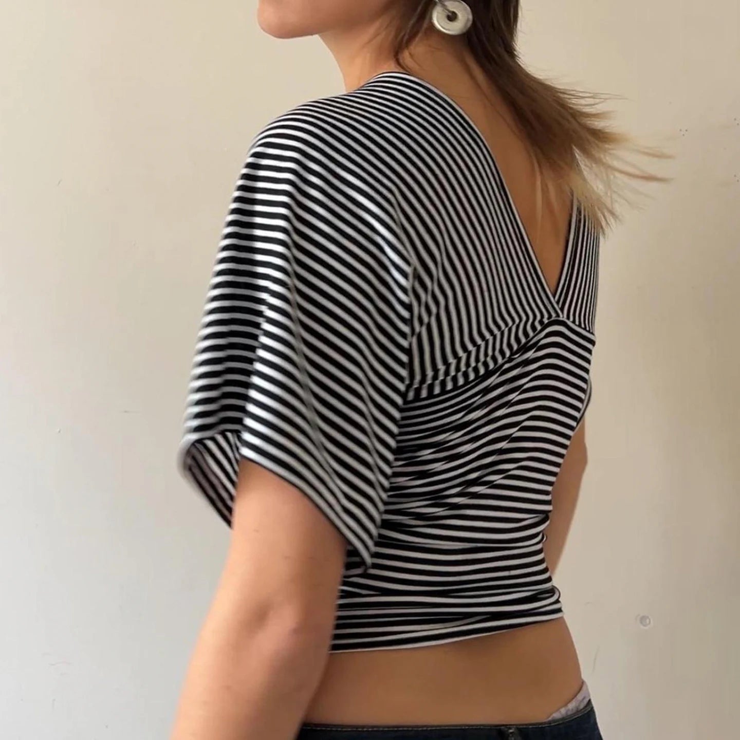 Women's V - Neck High Waisted Slim Fit Casual Short Sleeve T-Shirt - Summer Eco - Friendly Digital Printing - Zeprah