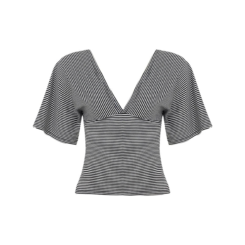 Women's V - Neck High Waisted Slim Fit Casual Short Sleeve T-Shirt - Summer Eco - Friendly Digital Printing - Zeprah