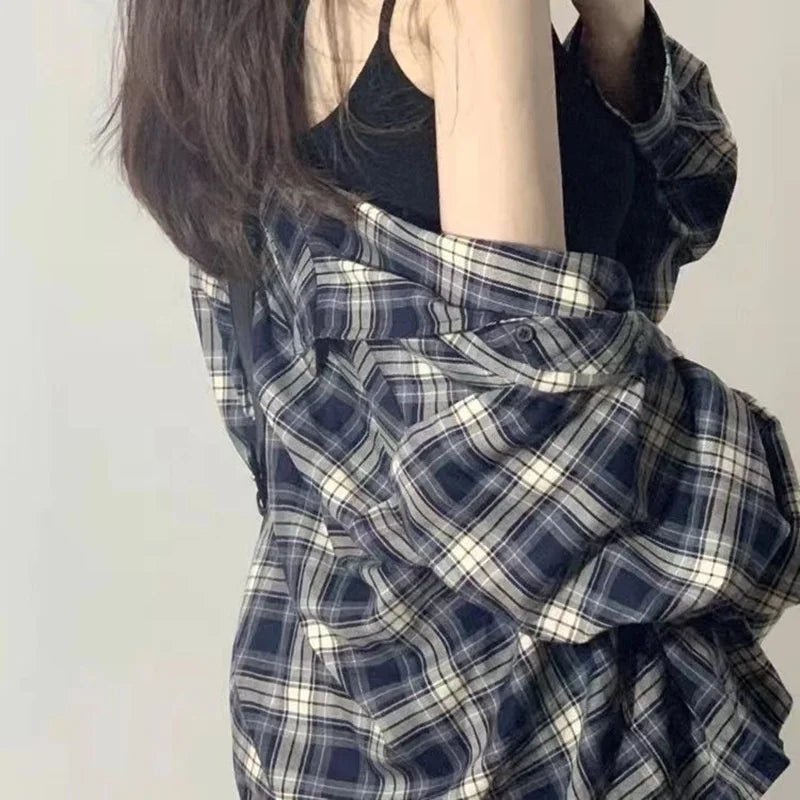 Women's Vintage Slouchy Plaid Shacket Wholesale Spring Fall Loose Casual Long - Sleeve Shirt Jacket - Zeprah