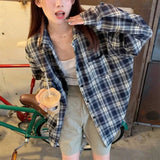 Women's Vintage Slouchy Plaid Shacket Wholesale Spring Fall Loose Casual Long - Sleeve Shirt Jacket - Zeprah
